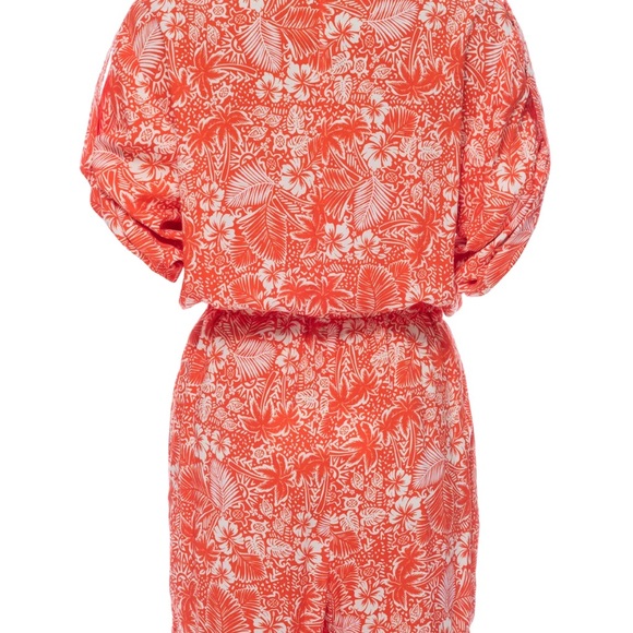 Vibrant Orange Floral Button-Up Romper - Picture 2 of 5